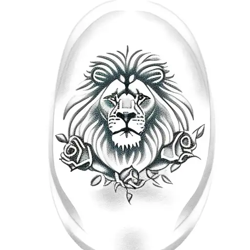 Lion With Roses And Footprint And Name Leon