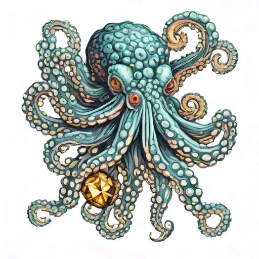 Octopus Holding Crystals In Its Tentacles