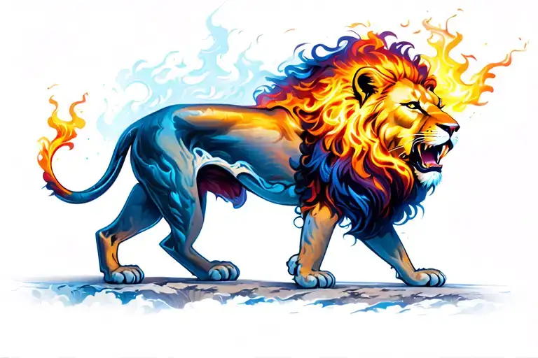 Lion Made Of Fire And Muscle Giving A Cosmic Feel