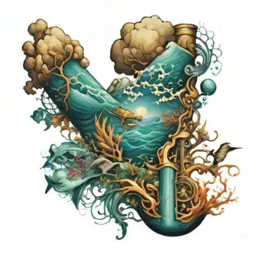 An Ocean Themed Sleeve Incorporating Elements Of Music And Creativity