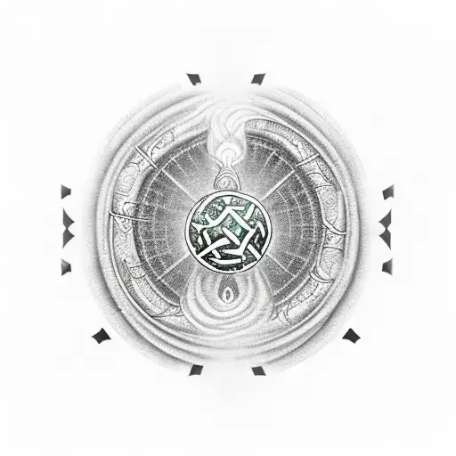 Realistic Fanfir Dragon Connected To Vegvisir Encircled By Elder Futhark Runes With Red Background