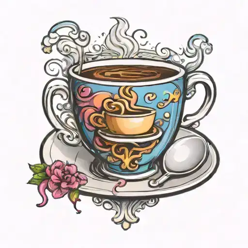 A Traditional Style Tattoo Of A Coffee Cup With Bisexual Pride Coming Out