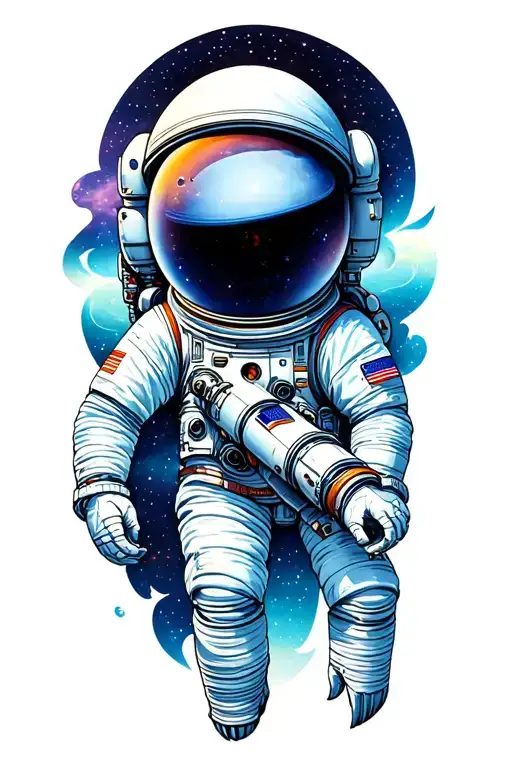 Outer Space Galaxy With Astronant With Rocketship