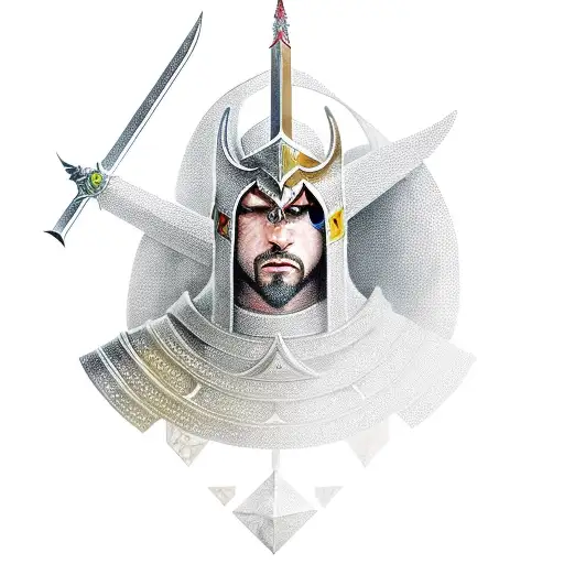 A Templar Knight Holding A Sword And A Dragon Head