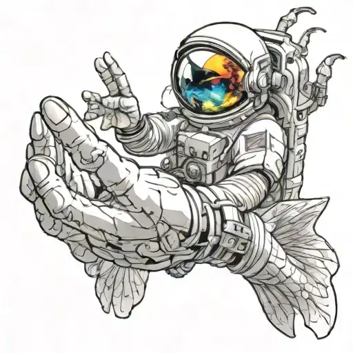 Astronaut Reaching Out And Touching Fingers With A Mermaid