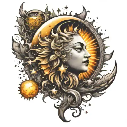 The Sun Moon And Stars Shining