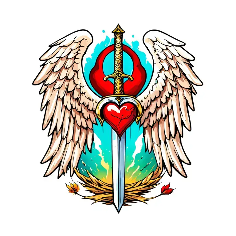 Angel Wing With A Sword In The Middle With A Heart
