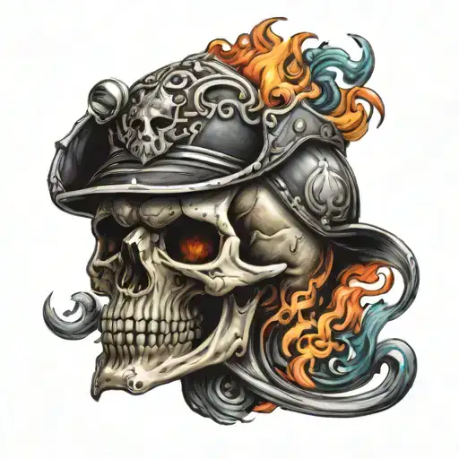 Skull With Mustache And Fire Helmet