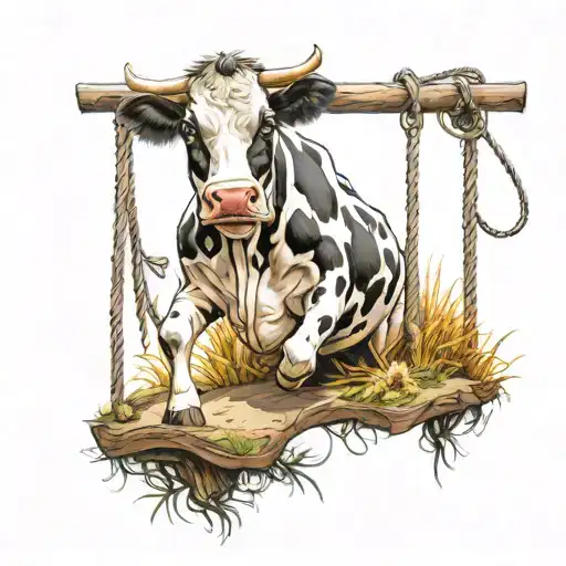 Cow On A Field With A Swing