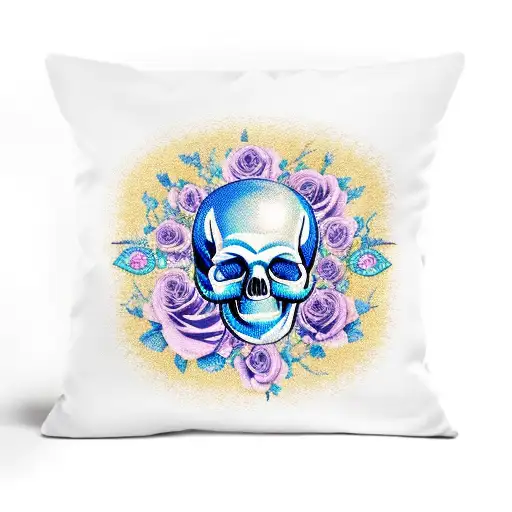 Blue Roses Laying Around A Skull With Gold Filled Cracks