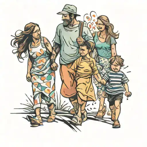 Wife With Son And Daughter Walking