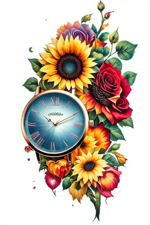 Roses Sunflower Heart Shape Watch