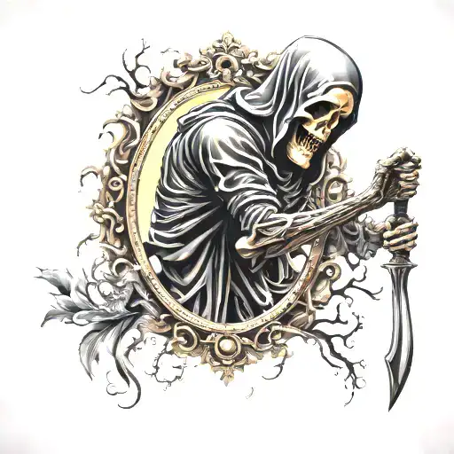 Reflection Of The Grim Reaper In A Mirror