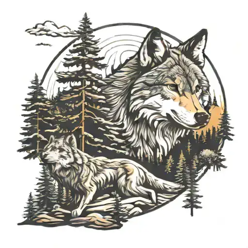 Wolf Pine Forest And Mountain Landscape