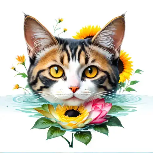 Sunflowers Cat Roses Water Lily