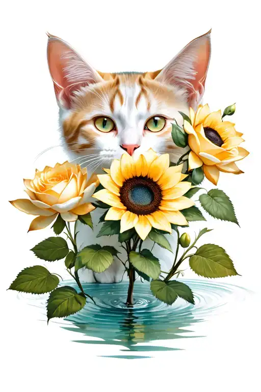 Sunflowers Cat Roses Water Lily Flowers