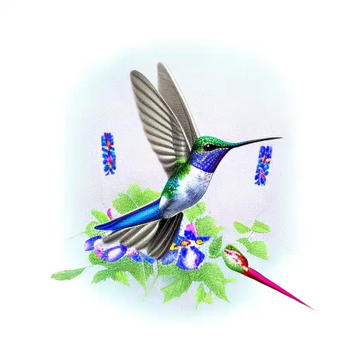 Hummingbird With Morning Glories