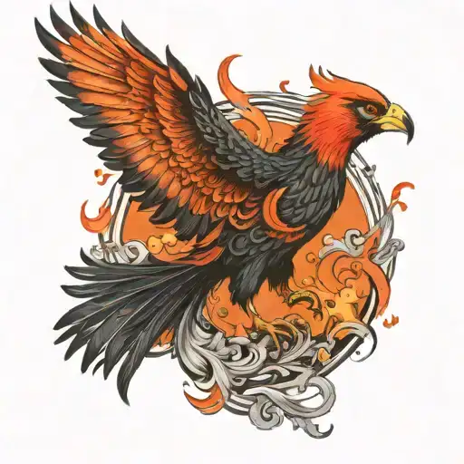 Black Phoenix With A Long Red And Orangetail