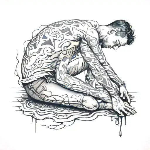 Men In Pain On His Knees Looking To The Sky