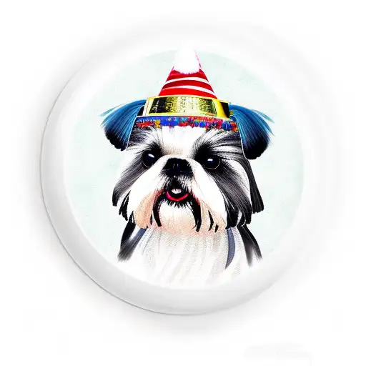 Shih Tzu Portrait With A Dog Collar And A Party Hat