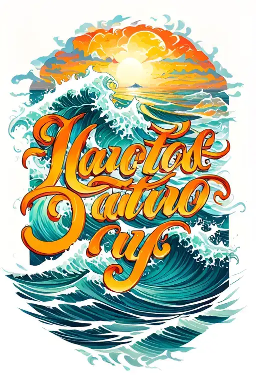 Ocean Waves And Text