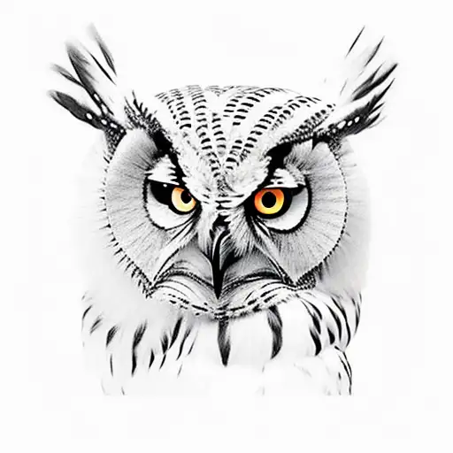 Black And White Fierce Owl With Orange Eyes