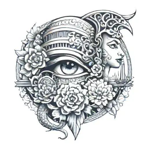 Combine Elements Of Asian And Egyptian Culture In A Tattoo Design
