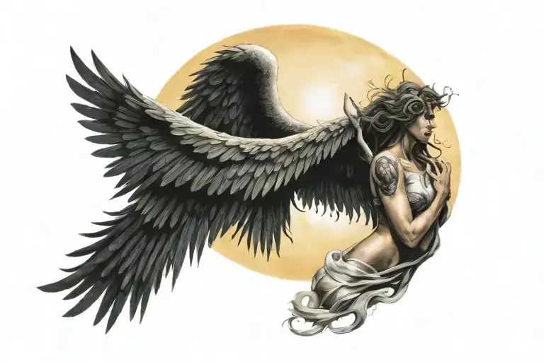 Dark Angel With A Full Moon Rising