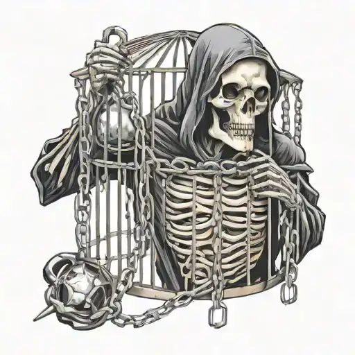Grim Reaper Locked In Chains Behind Cage