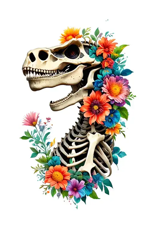 Trex Skeleton With Flowers
