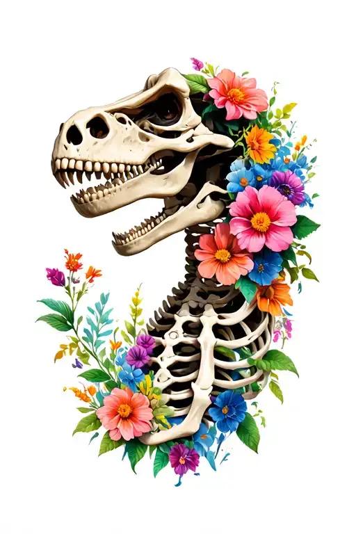 Trex Skeleton With Flowers
