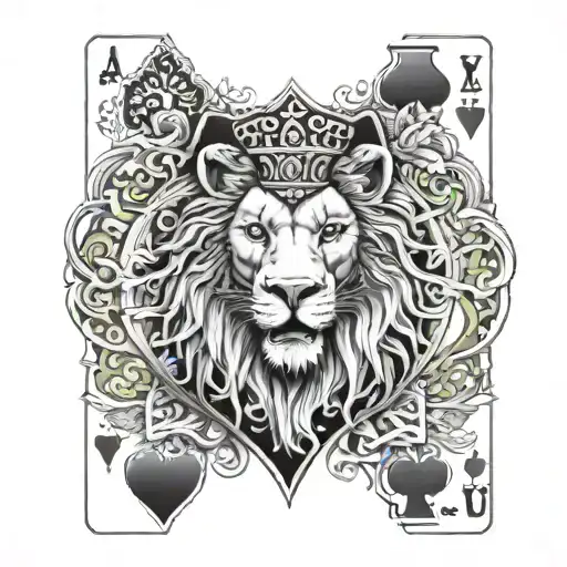 3D King Of Spades Card With Fierce Lion As The King