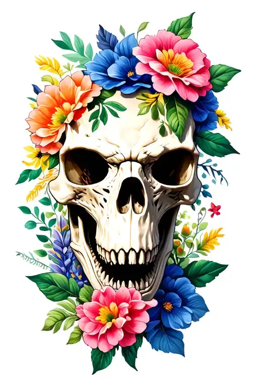 Trex Skull Head With Flowers