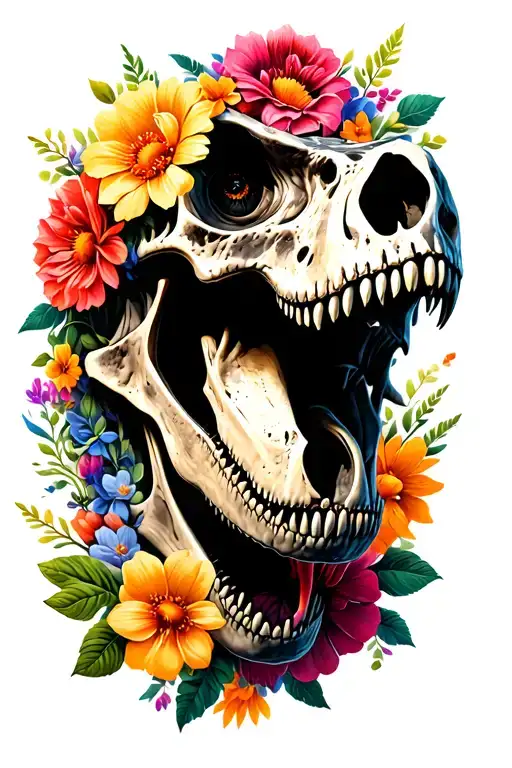 Tyrannosaurus Rex Skull Head With Flowers