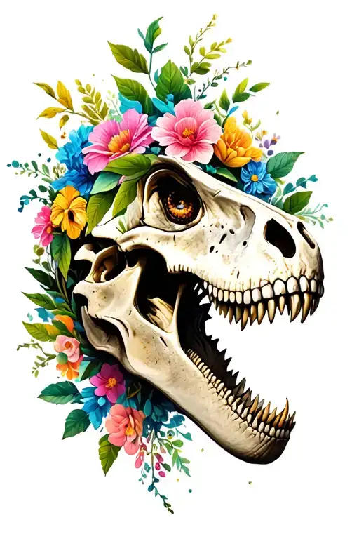 Tyrannosaurus Rex Skull Head With Flowers