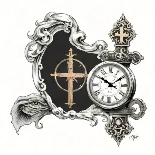Forearm Sleave Eye Clock With Cross And Praying Hands And Bible Quote From