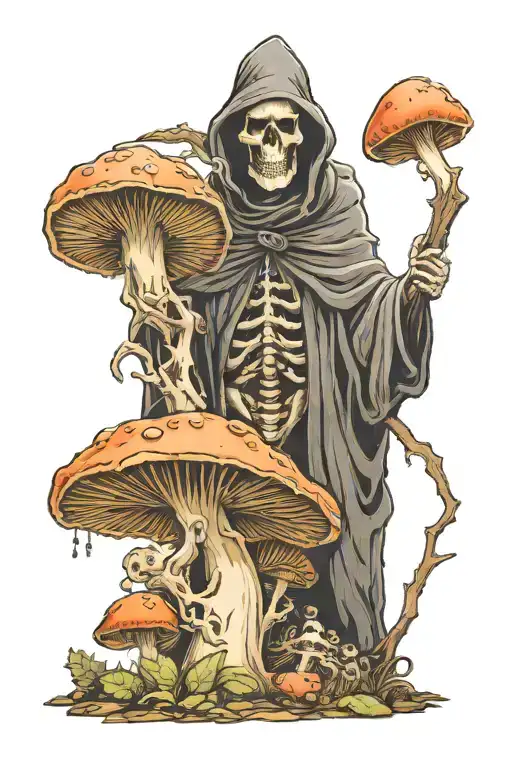 Grim Reaper Leaning On Mushroom
