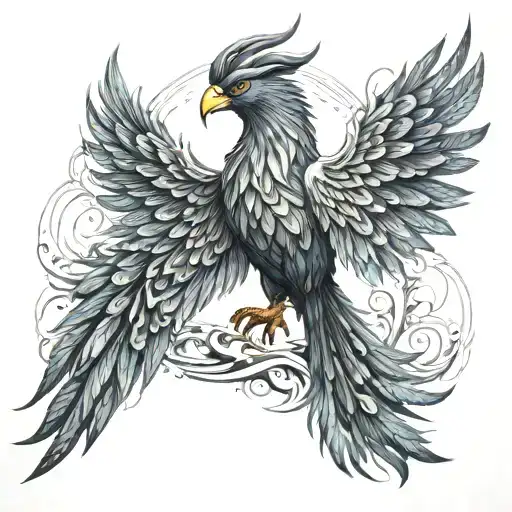 3D Phoenix Intertwined With A Crow