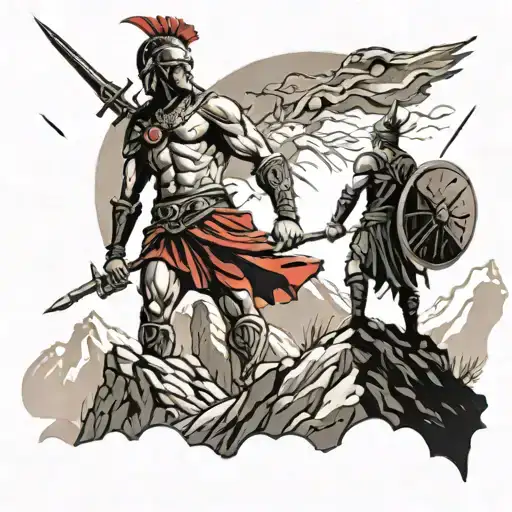 A Warrior Standing On Top Of A Mountain