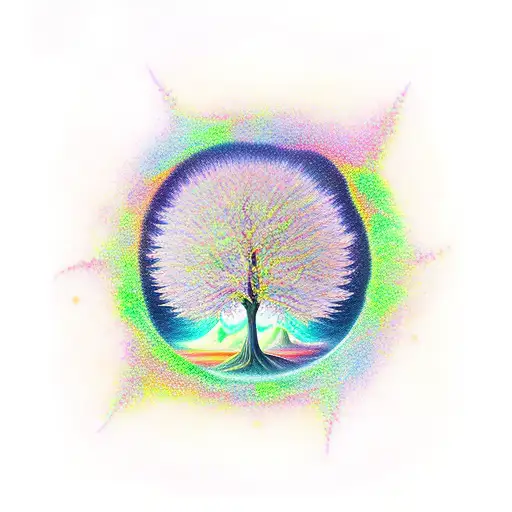 Mystical Tree Sunset People Living Inside