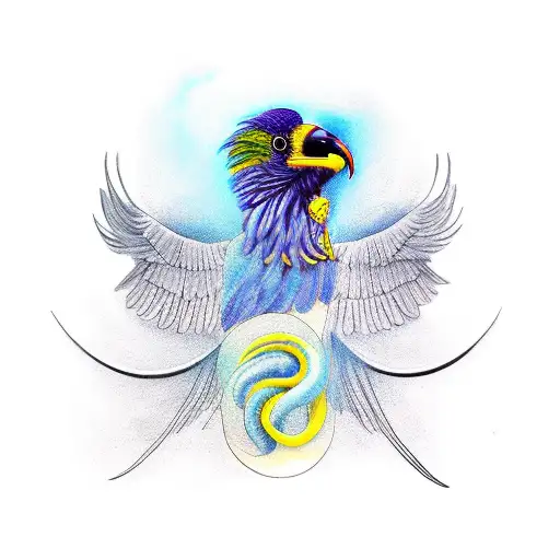 Budhist Raven With Spread Wings And A Snake In His Claws