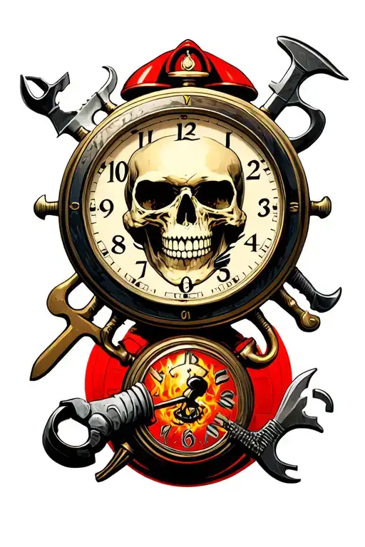 Skull Fireman Tools As Clock