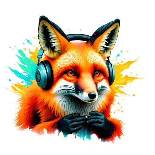 Fox Wearing Headphones And Holding
