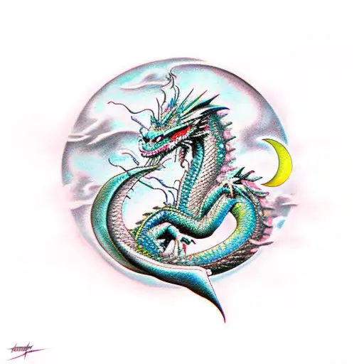 Dragon With Moon Behind