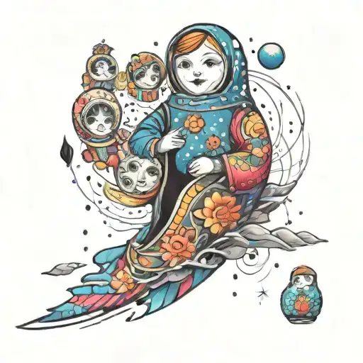 Floating Russian Nesting Doll Separating With Galactic Storm Of Childhood Dreams In Background