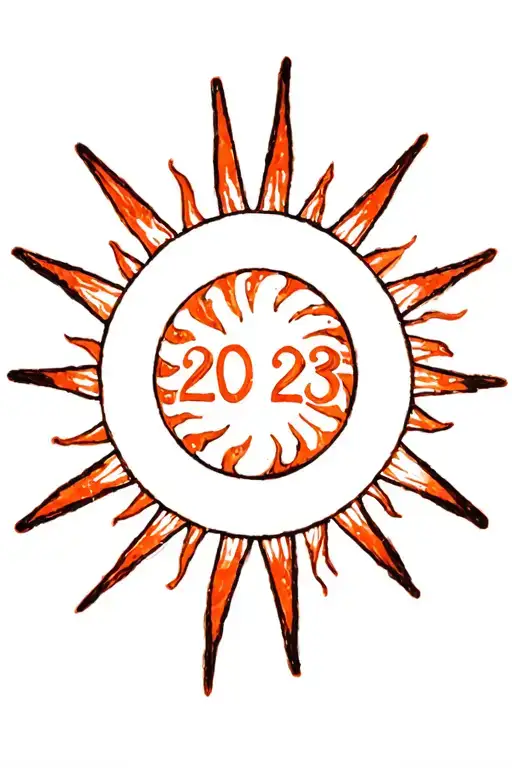A Minimalist Tattoo Of A Sun With The Numbers 20 And 23 Intertwined In The Rays