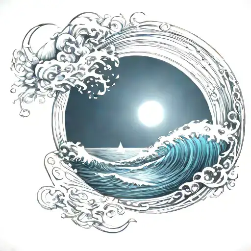 Wave And Moon Shining In Stat Light