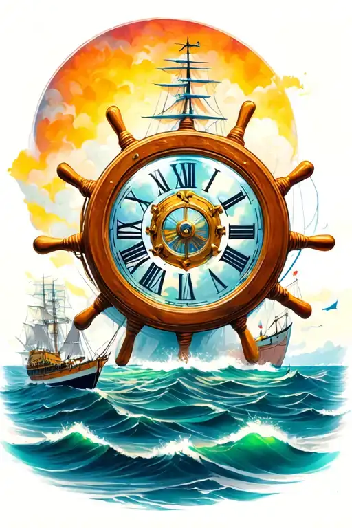 Ships Wheel With Clock Inside