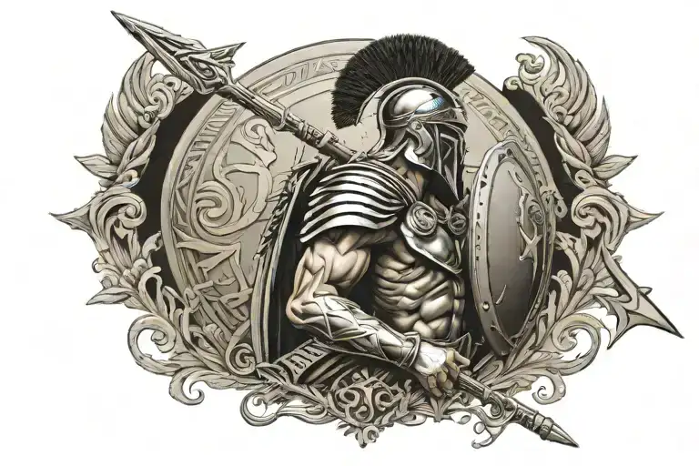 A Greek Spartan With A Spear And A Shield Staring Into The Distance Thoughtfully