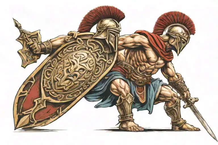 A Greek Spartan With A Spear And A Shield Staring Into The Distance Thoughtfully